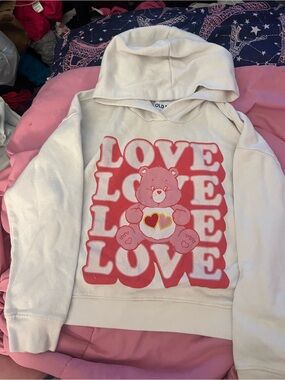 Old Navy Cream Hoodie with Pink Love Bear Graphic